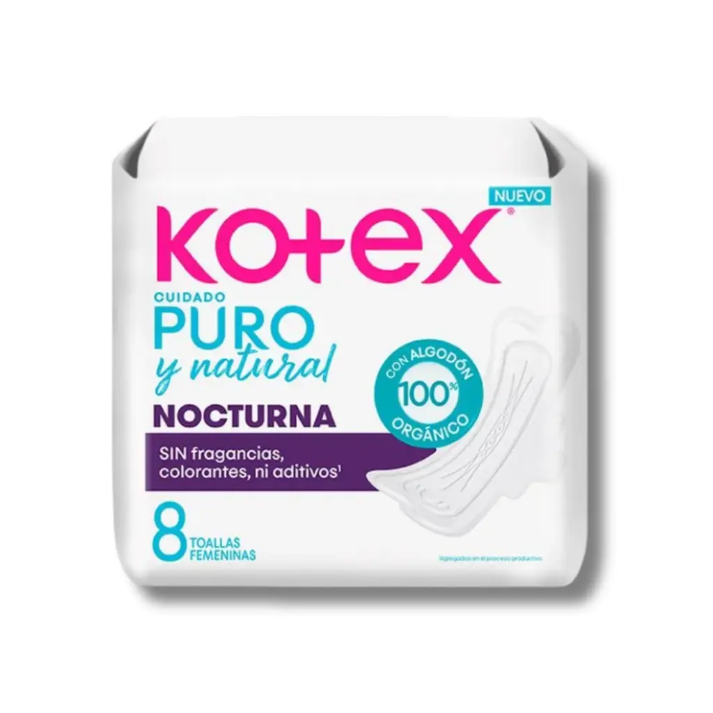 TOALLA KOTEX NOCTURNA PURO Y NATURAL ULTRAFINA X8U