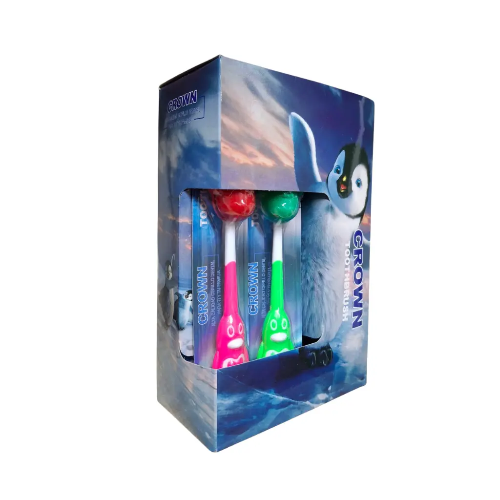 CEPILLO CROWN INFANTIL COD-02 C/TAPA PINGUINO X12U (f)