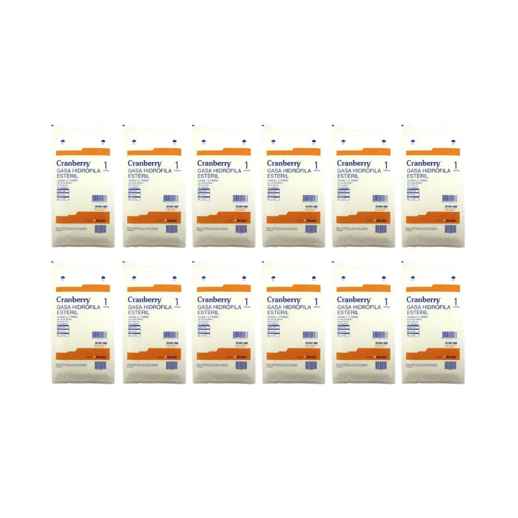 GASA HIDROFILA ESTERIL 90X90CM X12 SOBRES CRANBERRY