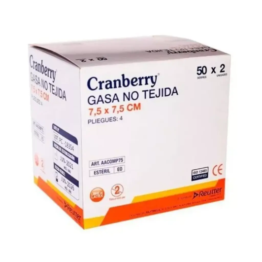 GASA NO TEJIDA ESTERIL 7.5X7.5CM X50 SOBRES CRANBERRY