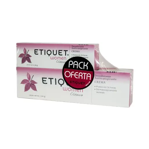 [002046] PACK DESODORANTE ETIQUET WOMEN CREMA CLASICO (30+100G)